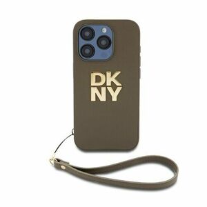 DKNY PU Leather Stack Logo Wrist Strap Zadní Kryt pro iPhone 15 Pro Max Green vyobraziť