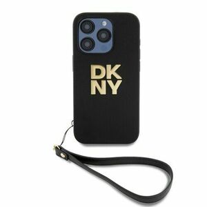 DKNY PU Leather Stack Logo Wrist Strap Zadní Kryt pro iPhone 15 Pro Max Black vyobraziť