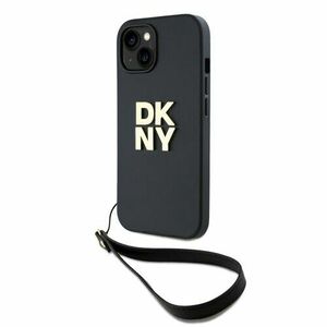 DKNY PU Leather Stack Logo Wrist Strap Zadní Kryt pro iPhone 15 Black vyobraziť