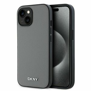 DKNY PU Leather Silver Metal Logo Magsafe Zadní Kryt pro iPhone 15 Grey vyobraziť