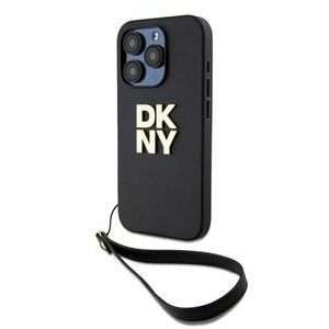 DKNY PU Leather Stack Logo Wrist Strap Zadní Kryt pro iPhone 15 Pro Black vyobraziť