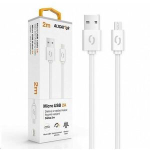 Aligator dátový a nabíjací kábel, konektor micro USB, 2A, 2m, biela vyobraziť