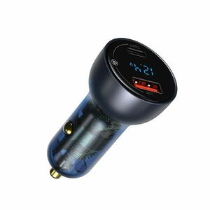 Baseus Particular Digital Display duálny adaptér do automobilu USB-A QC + USB-C 65W, šedá vyobraziť