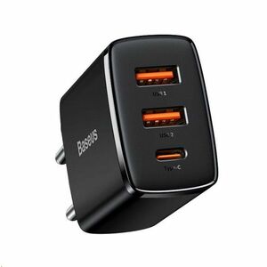 Baseus kompaktný rýchlonabíjací adaptér 2x USB-A, 1x Type-C 30W čierna vyobraziť