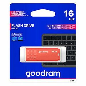 Goodram USB flash disk, USB 3.0, 16GB, UME3, oranžový, UME3-0160O0R11, USB A, s krytkou vyobraziť