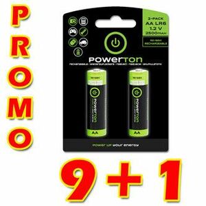 Nabíjacia batéria, AA (HR6), 1.2V, 2500mAh, Powerton, box, 10x2-pack, PROMO 2-pack 9 +1 (18 +2 ks) vyobraziť