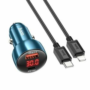 Autonabíjačka HOCO s displejom + kábel USB C 48W Z50 Modrá KS vyobraziť