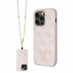 Guess PU 4G Strass Triangle Metal Logo Zadní Kryt + Crossbody Popruh pro iPhone 15 Pro Pink vyobraziť