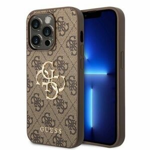 Guess PU 4G Metal Logo Zadní Kryt pro iPhone 15 Pro Brown vyobraziť