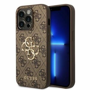 Guess PU 4G Metal Logo Zadní Kryt pro iPhone 15 Pro Max Brown vyobraziť