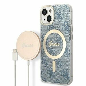 Puzdro Guess 4G MagSafe + Bezdrôtová nabíjačka pre iPhone 14 - modré vyobraziť