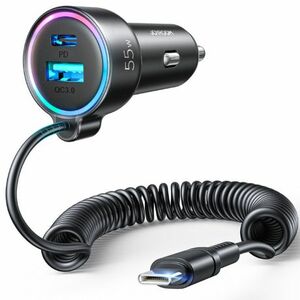 Joyroom 3in1 autonabíjačka USB / USB-C 55W + vstavaný kábel USB-C, čierna (JR-CL07) vyobraziť