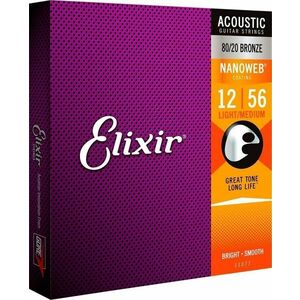 Elixir 11077 Nanoweb 12-56 Struny pre akustickú gitaru vyobraziť