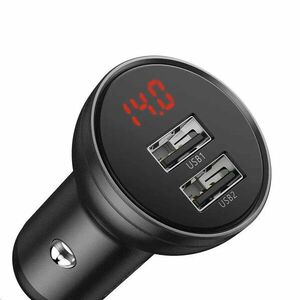 Baseus duálny USB adaptér do automobilu s displejom 4, 8A 24W, sivá vyobraziť