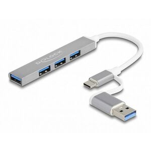 Delock 4 portový tenký USB Hub s USB Type-C™ alebo USB Typ-A na 3 x USB 2.0 Typ-A samica + 1 x USB 5 Gbps Typ-A samica vyobraziť