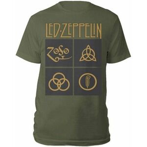 Led Zeppelin Tričko Gold Symbols in Black Square Unisex Green S vyobraziť