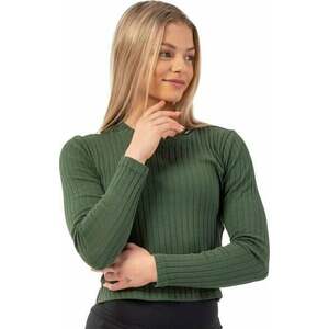 Nebbia Organic Cotton Ribbed Long Sleeve Top Dark Green XS Fitness tričko vyobraziť