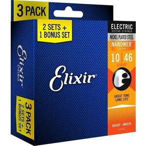 Elixir 16542 Nanoweb Electric Guitar Light 3 Pack (10-46) Struny pre elektrickú gitaru vyobraziť