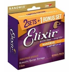 Elixir 16544 Nanoweb Phosphor Bronze Custom Light 11-52 3-PACK Struny pre akustickú gitaru vyobraziť