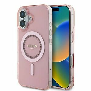 Guess IML Rhinestones Ring MagSafe Zadní Kryt pro iPhone 16 Pink vyobraziť