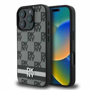 DKNY PU Leather Checkered Pattern and Stripe Zadní Kryt pro iPhone 16 Pro Max Black vyobraziť