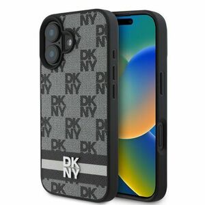 DKNY PU Leather Checkered Pattern and Stripe Zadní Kryt pro iPhone 16 Black vyobraziť