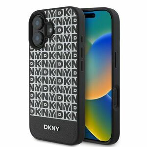 DKNY PU Leather Repeat Pattern Bottom Stripe MagSafe Zadní Kryt pro iPhone 16 Plus Black vyobraziť