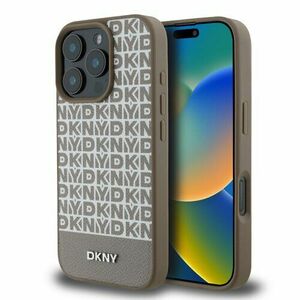 DKNY PU Leather Repeat Pattern Bottom Stripe MagSafe Zadní Kryt pro iPhone 16 Pro Max Brown vyobraziť