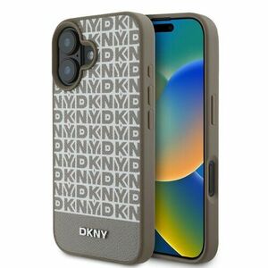 DKNY PU Leather Repeat Pattern Bottom Stripe MagSafe Zadní Kryt pro iPhone 16 Brown vyobraziť