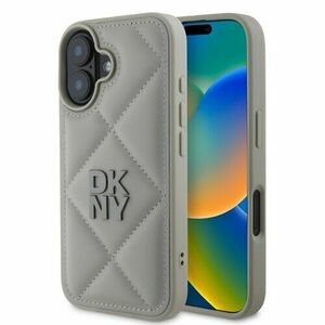 DKNY PU Leather Quilted Stack Logo Zadní Kryt pro iPhone 16 Grey vyobraziť