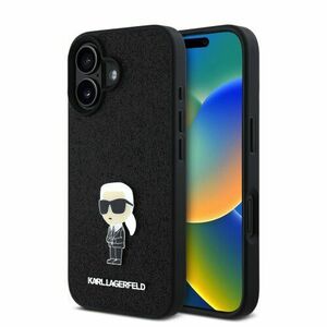 Karl Lagerfeld Fixed Glitter Metal Ikonik Zadní Kryt pro iPhone 16 Black vyobraziť