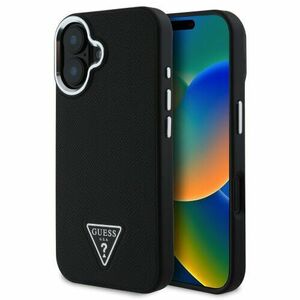 Guess PU Grained Triangle Logo Zadní Kryt pro iPhone 16 Black vyobraziť