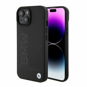 BMW Leather Hot Stamp Zadní Kryt pro iPhone 15 Black vyobraziť