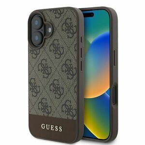 Guess PU 4G Stripe Zadní Kryt pro iPhone 16 Brown vyobraziť