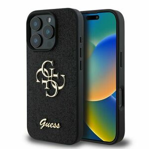 Guess PU Fixed Glitter 4G Metal Logo Zadní Kryt pro iPhone 16 Pro Max Black vyobraziť