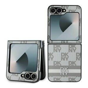 DKNY PU Leather Checkered Pattern and Stripe Zadní Kryt pro Samsung Galaxy Z Flip 6 Beige vyobraziť