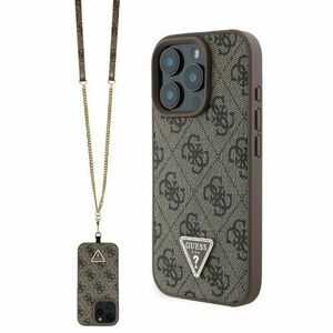 Puzdro Guess PU 4G Strass Triangle Metal Logo + Crossbody Popruh iPhone 16 Pro Max - hnedé vyobraziť