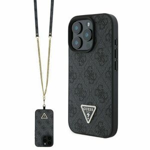 Guess PU 4G Strass Triangle Metal Logo Zadní Kryt + Crossbody Popruh pro iPhone 16 Pro Max Black vyobraziť