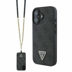 Puzdro Guess PU 4G Strass Triangle Metal Logo + Crossbody Popruh iPhone 16 - čierne vyobraziť