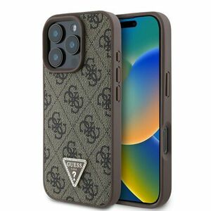 Guess PU 4G Strass Triangle Metal Logo Zadní Kryt pro iPhone 16 Pro Max Brown vyobraziť