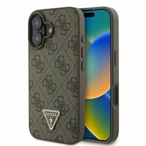 Guess PU 4G Strass Triangle Metal Logo Zadní Kryt pro iPhone 16 Brown vyobraziť