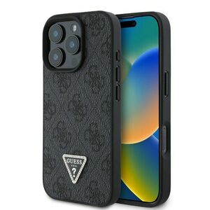 Guess PU 4G Strass Triangle Metal Logo Zadní Kryt pro iPhone 16 Pro Max Black vyobraziť