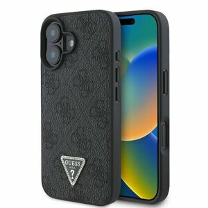 Guess PU 4G Strass Triangle Metal Logo Zadní Kryt pro iPhone 16 Black vyobraziť