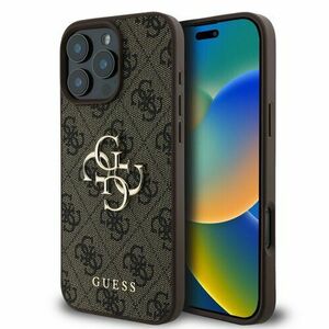 Guess PU 4G Metal Logo Zadní Kryt pro iPhone 16 Pro Max Brown vyobraziť