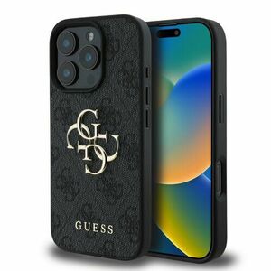 Guess PU 4G Metal Logo Zadní Kryt pro iPhone 16 Pro Max Grey vyobraziť