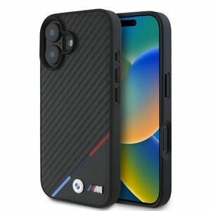 BMW M PU Carbon Tricolor Stripe MagSafe Zadní Kryt pro iPhone 16 Black vyobraziť