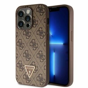 Guess PU 4G Strass Triangle Metal Logo Zadní Kryt pro iPhone 15 Pro Brown vyobraziť