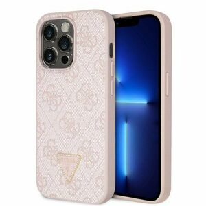 Guess PU 4G Strass Triangle Metal Logo Zadní Kryt pro iPhone 15 Pro Pink vyobraziť