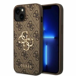 Guess PU 4G Metal Logo Zadní Kryt pro iPhone 15 Brown vyobraziť