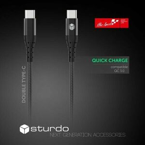 STURDO KAB-0080-STU-TYPEC TEXTILNY KABEL 2X USB TYPE C, CIERNY, 1M, 2, 4 A vyobraziť